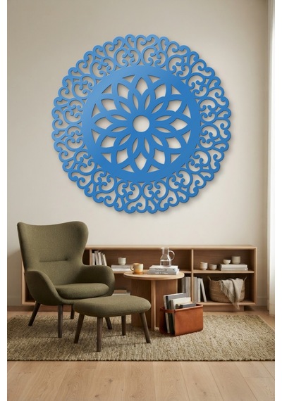 Lotus Mandala Metal Duvar Tablosu - Duvar Sanatı - Duvar Dekoru - Mavi