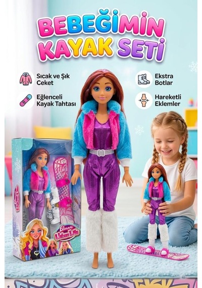 Elonna Urban Life Kayakçı Moda Bebeği - Snowboard Ve Kışlık Aksesuarlı 30 Cm Oyuncak Bebek