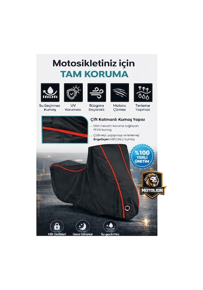 Arora Max Pro 125 Topcaseli Siyah-kırmızı Dikişli Kilitli Motor Brandası,örtü