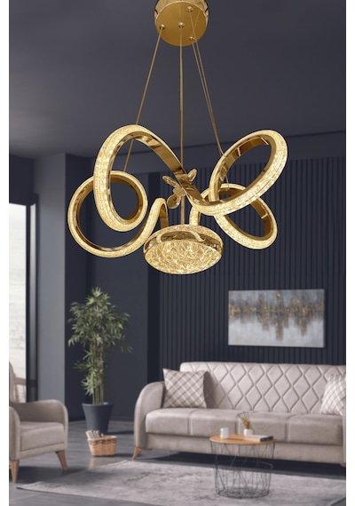 Kıvrım Eliza Tek Toplu Simli Slikonlu Modern Oturma Led Avizesi - Kumandasız / Gold Gold