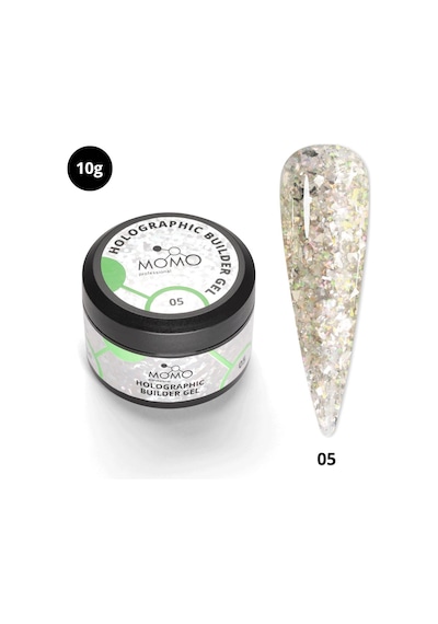 Momo Professional Holographic Builder Gel Nail Art İçin Protez Tırnak Jeli No.05 Glitter Yeşil Simli 10 Gr