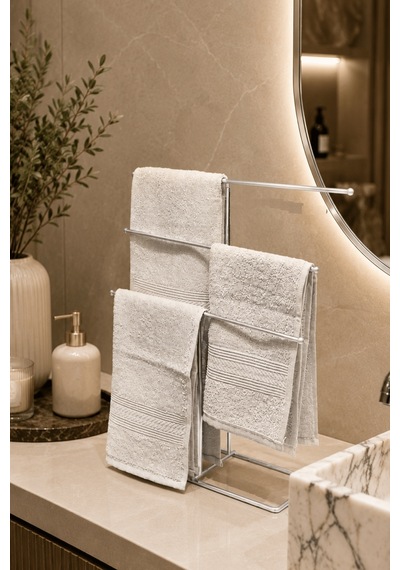 Parlak Silver 6 Kollu T Havluluk Tezgah Üstü Havlu Askılığı Banyo Mutfak Organizer Paslanmaz Metal Gümüş