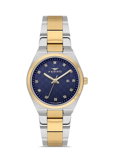 Ferro Fl21631awt-d3 Quartz Çelik Altın/gri Lacivert Kadran 32 Mm Kadın Kol Saati Gri