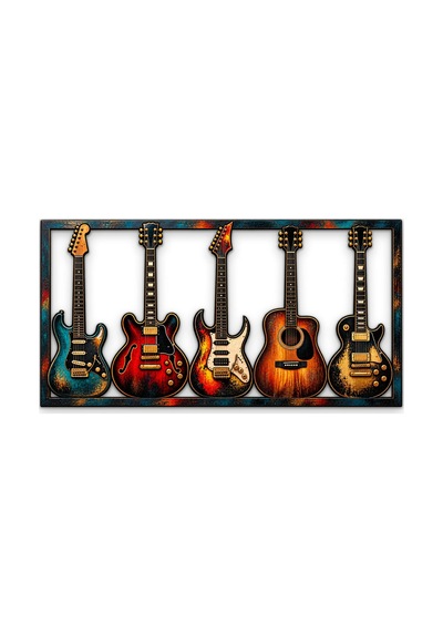 Beş Gitar - Metal Tablo - Dec0226 120 X 62 Cm Çok Renkli