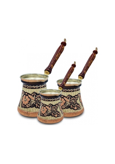 Bakır Cezve Özel İşlemeli Kahve 3'lü Set
