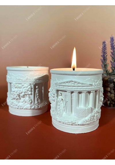 Avrupa Mimari Dekoratif Mum Koleksiyonu, Vanilya Kokulu Mum, 1 Adet, 8x8 Cm Atina Diğer