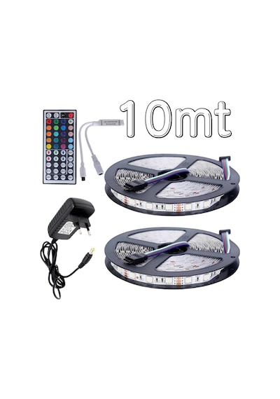 Rgb Led 10 Metre 3 Çip 44 Tuş Kumanda Ve Adaptör Tak Çalıştır Set