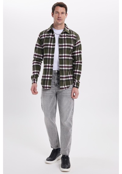Tudors Erkek Slim Fit Dar Kesim Kareli Kışlık Oduncu Gömlek-42151 Çok Renkli