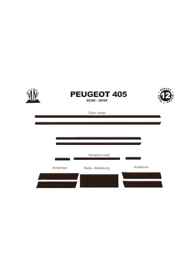 Peugeot 405 Torpido Kaplama 1986-1992 12 Parça Koyu Meşe