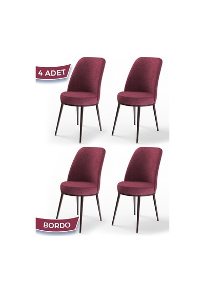 Canisa Concept Dexa Serisi Bordo Renk 4 Adet Sandalye, Renk Bordo, Ayaklar Kahverengi Bordo