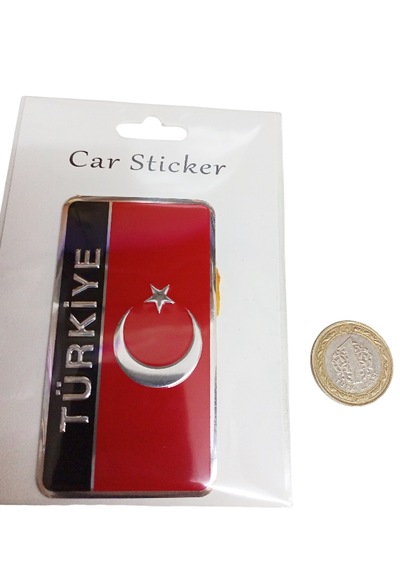 Kabartmalı Türkiye Yazılı Metalize Köşeli Dikdörtgen Türk Bayrağı Bayrak Oto Sticker 01 Etiket