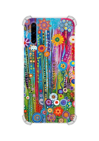 Printify Huawei P30 İle Uyumlu Düşlerin Dansı Serisi Folklorik Bahçe Tasarımlı Uv Baskılı Köşe Korumalı Antişok Kılıf Şeffaf