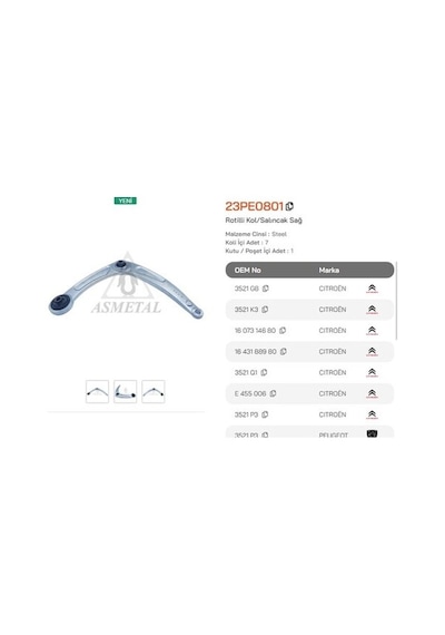 Asmetal 23pe0801 Salıncak Partner 08 P307 C4 Dfm Succe Sağ Rotılsız