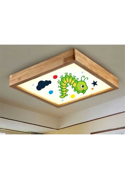 Ahşap Çerçeve Tavan Led Aydınlatma Avize 60X60Cm Tırtıl Beyaz
