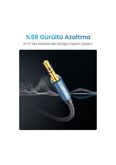 Ugreen 90 Derece L Tipi 3.5 Mm Aux Ses Kablosu, Mavi, 1 Metre, 60179