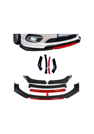 Ön Tampon Eki Universal Ön Lip Vw Transporter T5-t6-t7 Uyumlu Ön Karlık Siyah-kırmızı