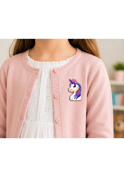 Renkli Unicorn Figürlü Çocuk Rozeti Çanta, Kıyafet Ve Aksesuar Süsü Gri