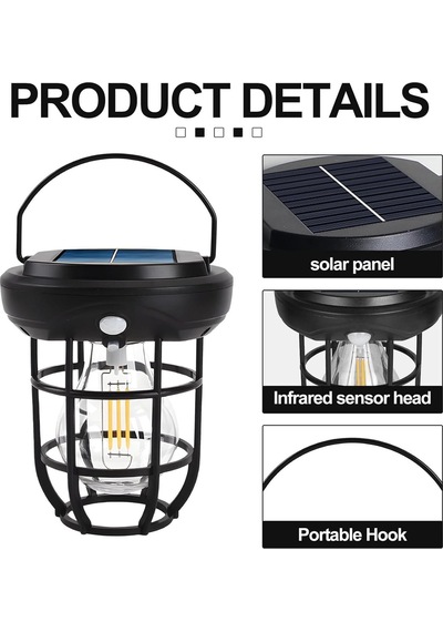 Solar Sensörlü Su Geçirmez Lamba 1200lm 3 Modlu Hareket Algılayıcı Siyah