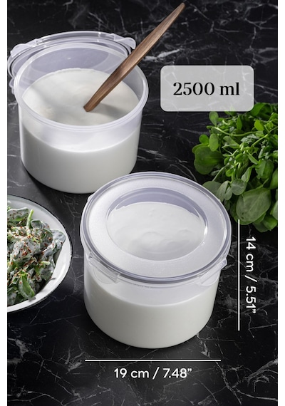Meleni Home Hava Almaz Kapaklı Saklama Kabı Seti Vakum Kapaklı Yoğurt Kefir Mayalama Kabı 2'li 2 x 2500 ML
