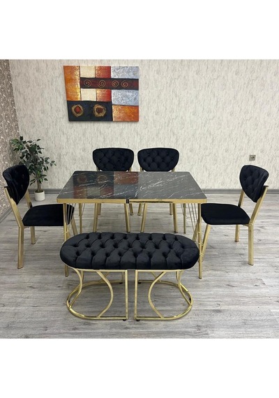 80-120 Ck Gold Mutfak Masası Takımları , Kişilik Benchli Mutfak Masası Takımı Siyah Mermer 80-120 Ck Gold Mutfak Masası Takımları , Kişilik Benchli Mutfak Masası Takımı Siyah Mermer