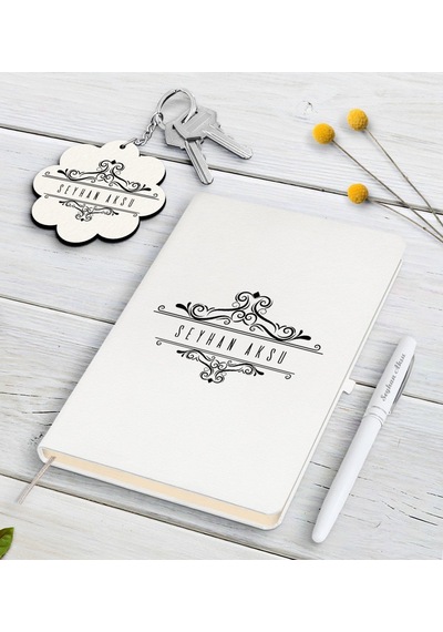 Kişiye Özel İsimli Beyaz Defter Kalem Ve Anahtarlık Seti-8