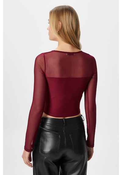 Ritnice Kadın Alina Korse Görünümlü Bordo Tül Crop Bluz Bordo