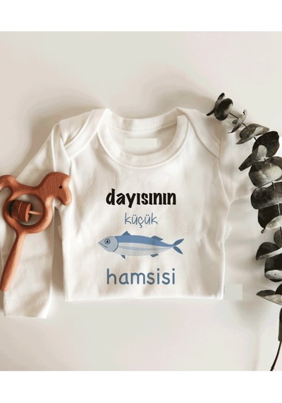 İmaj Tuğbababy Dayısının Küçük Hamsisi Uzun Kol Çıtçıtlı Organik Bebek Body Beyaz