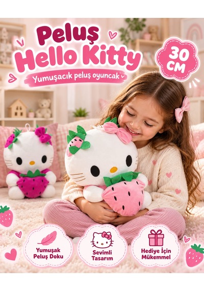 Oyuncak Hello Kitty Peluş Orta Boy Yumuşak Sevimli Hediyelik Oyun Arkadaşı 30 Cm Pembe