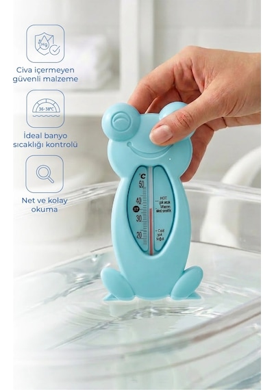 Babyjem Cıvasız Kurbağa Banyo Oda Termometresi Turkuaz
