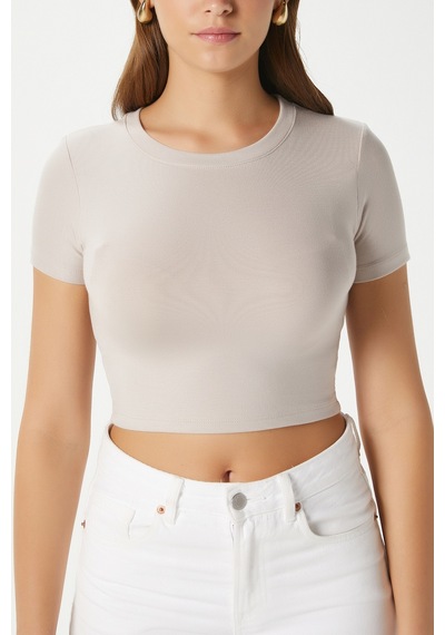 Ritnice Kadın Deal Lux Touch Yumuşak Doku Crop Bej Bluz