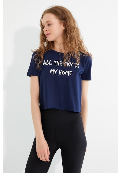 Kadın Baskılı T-shirt Lacivert