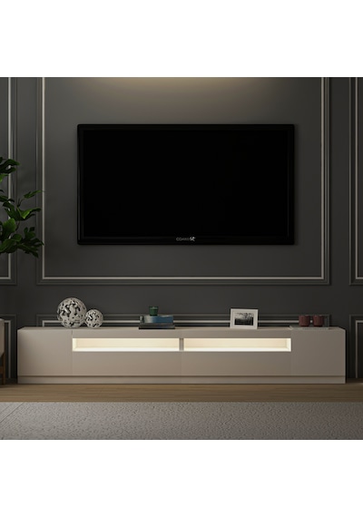 T008 Arya Işıklı Tv Sehpası Set - Parlak Beyaz Parlak Beyaz