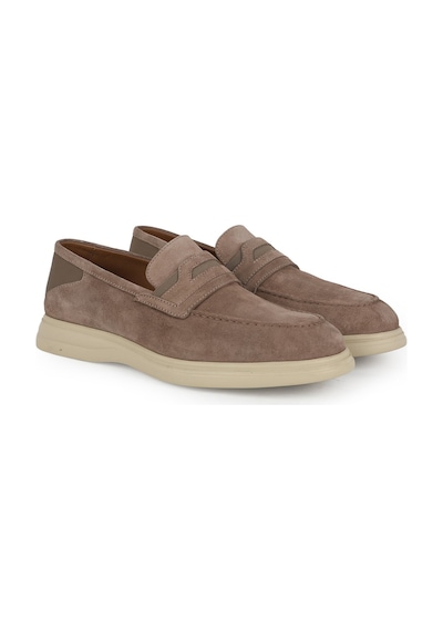 Libero Erkek Loafer Ayakkabı Hakiki Süet Deri Mokasen Penny Bantlı Slip-on Hafif Bej Eva Taban L6020 Vizon
