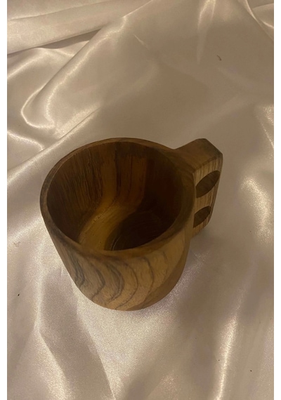 Kuksa Ahşap Rengi Tahta Bardak Kupa Kulplu