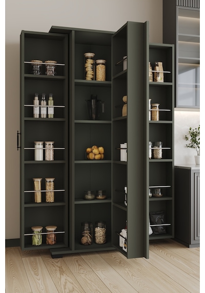 Aeka Ae-3083 Hazal Çok Amaçlı Mutfak Dolabı 3 Kapaklı 15 Raflı Kiler Dolabı Modern Tasarım 170x138x77,5 Antrasit/gri