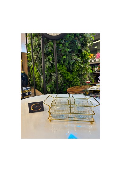 Ars Paşabahçe Elysia Yaldızlı Kare Kase, Metal Gold Standlı 4'lü Çerezlik, Sunumluk, Kahvaltılık