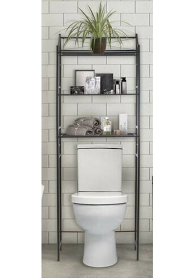 Retodesing Metal Wc Arka Rafı, Banyo Klozet Rafi, Kağıtlık Siyah