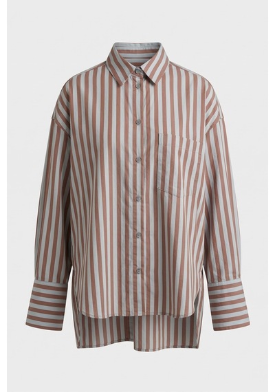 Lijuri Çizgili Oversize Basic Gömlek 3504 Mavi