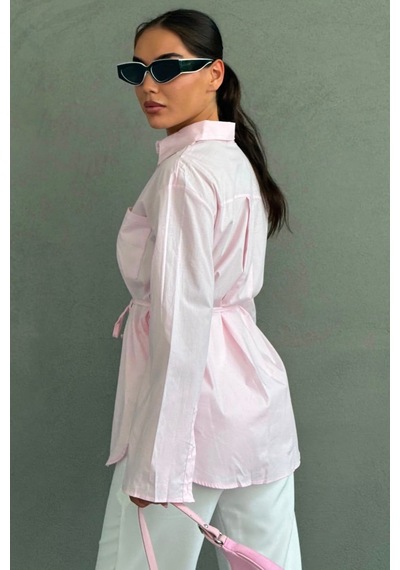 Madmext Pembe Belden Bağlamalı Oversize Cepli Gömlek Mg2798