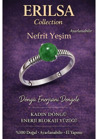 Sertifikalı Kadın Döngü  Blokaj Yüzüğü Nefrit Yeşim Taşı Çok Renkli