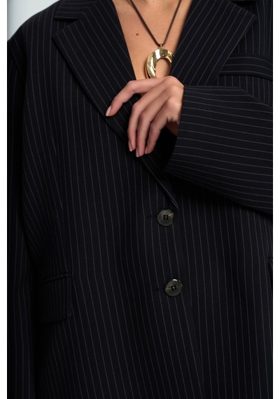Mai Studios Co. Bruno Çizgili Lacivert Blazer Lacivert
