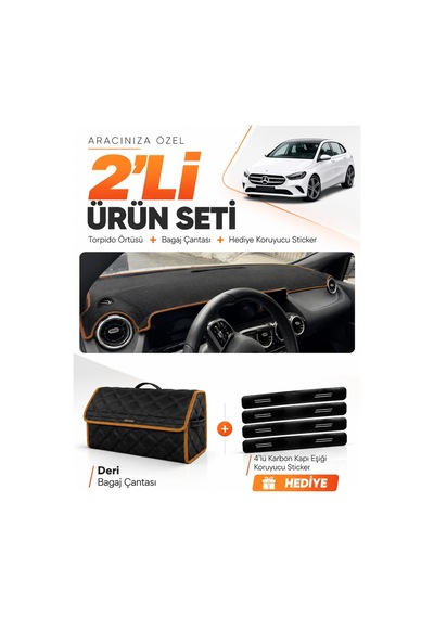 Mercedes W247 B180 B Class 2019-2022 Uyumlu Torpido Örtüsü + Deri Çanta Seti - Siyah Kahverengi