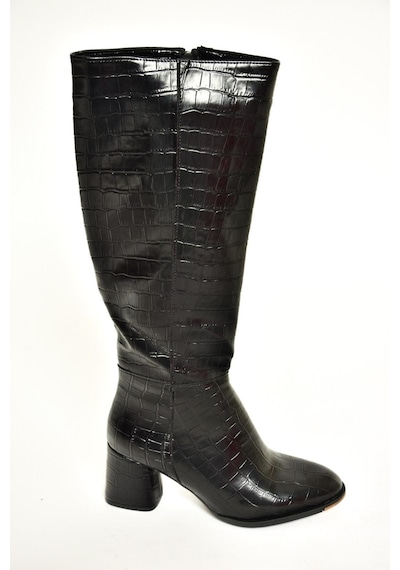 Fox Shoes J848300111 Siyah Kroko Baskı Kalın Topuklu Kadın Çizme Siyah-kroko Baskı Siyah