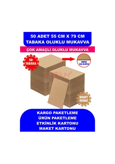 50 Adet 55cm X 79cm Baskısız Tabaka Oluklu Mukavva, Çocuk Etkinlik Kartonu, Maket Kartonu, Kargo Kartonu