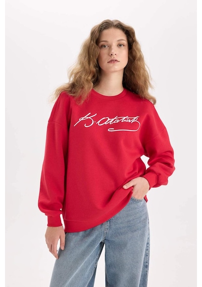 DeFacto Oversize Geniş Kalıp Atatürk İmzalı Bisiklet Yaka Kalın Sweatshirt E5446AX24WNRD286 DeFacto Oversize Geniş Kalıp Atatürk İmzalı Bisiklet Yaka Kalın Sweatshirt E5446AX24WNRD286