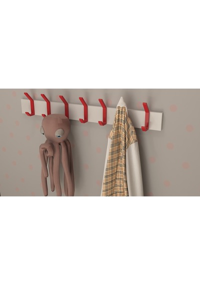 Hepsi3boyutlu Modern Duvar & Kapı Kanca Askılık - 7 Adet Kırmızı Kanca Askılık - Model No : 1 Kırmızı