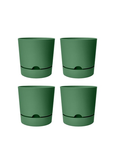 Begonya Saksı Tabaklı Drenajlı Mat Plastik Çiçek Saksısı 4 Adet, 3,3 Litre, 18cm, Yeşil Diğer