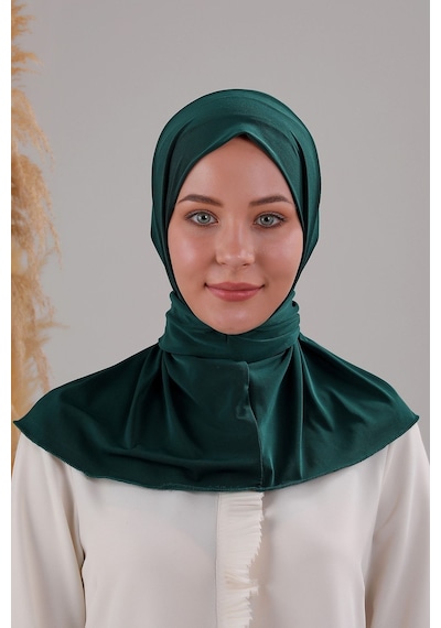 Melodi Scarf Kadın Tesettür Pratik Çıtçıtlı Sandy Fular Hazır Deniz Havuz Uyumlu Bone Zümrüt Yeşili Zümrüt Yeşili