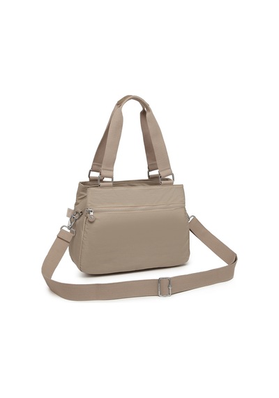 Smart Bags Orta Boy Çok Cepli Su Geçirmez Hafif Krınkıl Kumaş Kadın Omuz Çantası Bej 06155184