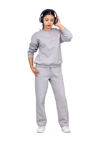 Erdem Kıds Unisex Kız-erkek Çocuk 3 İplik Şardonlu Pamuklu Basic Bisiklet Yaka Okul Eşofman Takımı Gri Gri